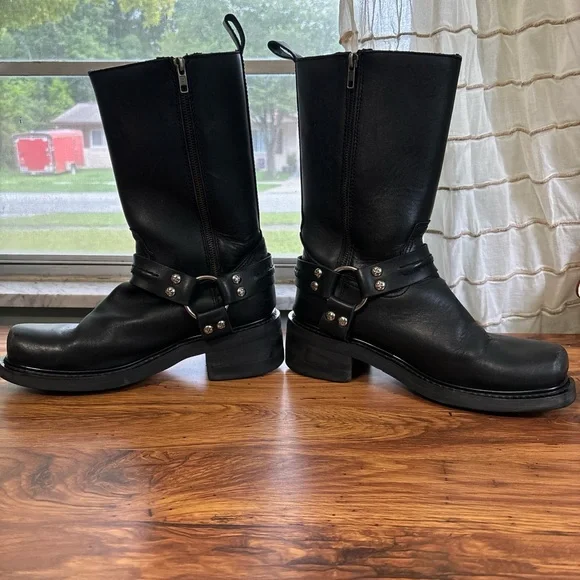🍁Wicked Road Warrior Texas Black Leather Mid Calf Zip Up Biker Boots Homber Sz9 - Picture 3 of 8